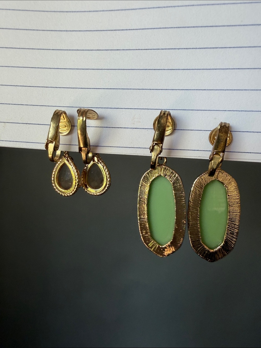 Kendra Scott Earrings clip on Green Gemstone Drop Earrings with Gold Accents - Picture 6 of 6